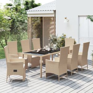 VidaXL 9-delige Tuinset met Kussens - Poly Rattan Beige