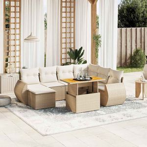 vidaXL 8-delige Loungeset met kussens poly rattan beige