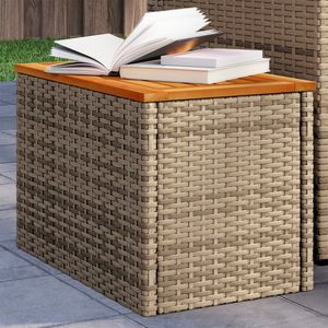 vidaXL Tuinbijzettafels 2 st 55x34x37 cm poly rattan en hout beige