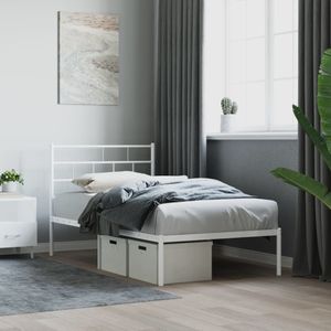 vidaXL Bedframe met hoofdbord metaal wit 90x200 cm