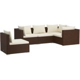 vidaXL 5-delige Loungeset met kussens poly rattan bruin