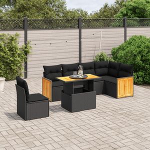 vidaXL 7-delige Loungeset met kussens poly rattan zwart