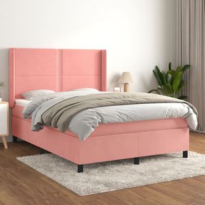 vidaXL Boxspring met matras fluweel roze 140x190 cm