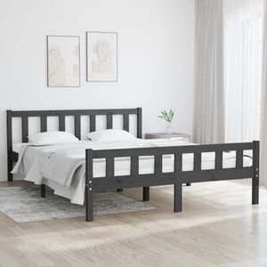 VidaXL Bedframe Massief Hout Grijs 150x200 cm - King Size