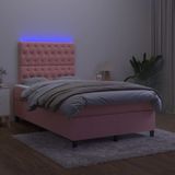 vidaXL Boxspring met matras en LED fluweel roze 120x200 cm