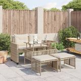 vidaXL 4-delige Loungeset met kussens poly rattan en glas beige