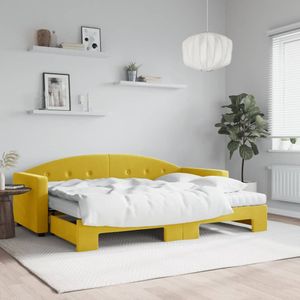 vidaXL Slaapbank onderschuifbed en matrassen 80x200 cm fluweel geel