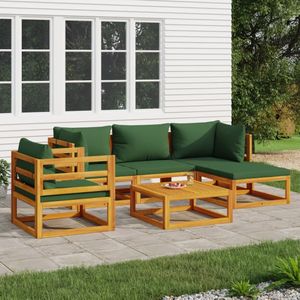 vidaXL 6-delige Loungeset met groene kussens massief hout