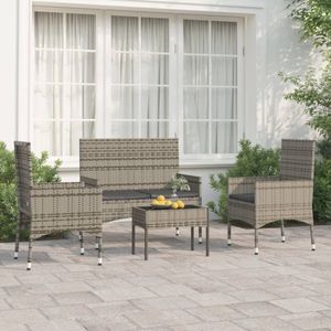 VidaXL 4-Delige Loungeset met Kussens - Poly Rattan Grijs