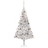 vidaXL Kunstkerstboom met verlichting en kerstballen 210 cm PET zilver