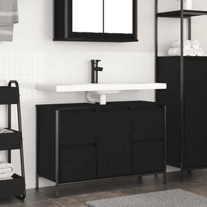 vidaXL Wastafelkast met lades 90x34,5x60 cm zwart eikenkleurig