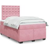 vidaXL Boxspring met matras fluweel roze 120x200 cm