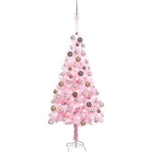 vidaXL Kunstkerstboom met verlichting en kerstballen 180 cm PVC roze
