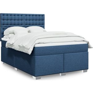 vidaXL - Boxspring - met - matras - stof - blauwx200 - cm