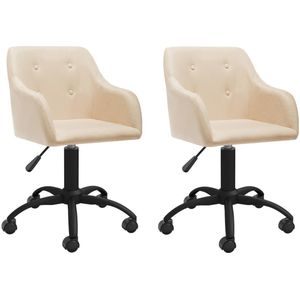 vidaXL Eetkamerstoelen 2 st draaibaar stof crèmekleurig