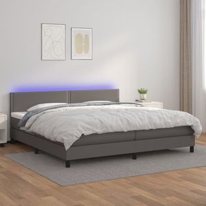 vidaXL Boxspring met matras en LED kunstleer grijs 200x200 cm