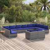 vidaXL 12-delige Loungeset met kussens poly rattan grijs