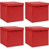 vidaXL Opbergboxen met deksel 4 st 32x32x32 cm stof rood