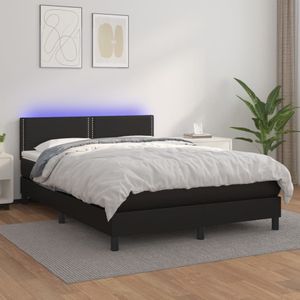 vidaXL Boxspring met matras en LED kunstleer zwart 140x200 cm