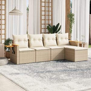 vidaXL 5-delige Loungeset met kussens poly rattan beige