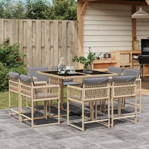 vidaXL 9-delige Tuinset met kussens poly rattan gemengd beige