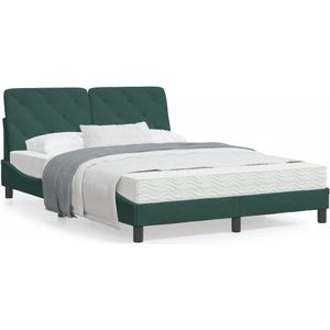 vidaXL Bed met matras fluweel donkergroen 140x190 cm