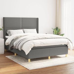 VidaXL Boxspring met Matras - Stof Donkergrijs - 140x190 cm