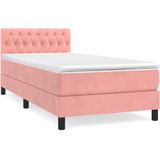 vidaXL Boxspring met matras fluweel roze 90x200 cm