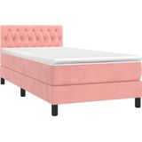 vidaXL Boxspring met matras fluweel roze 90x200 cm