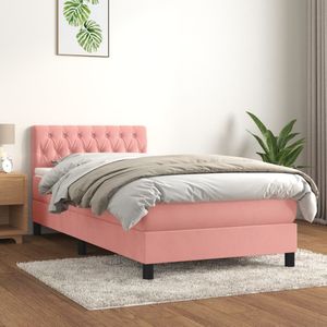 vidaXL Boxspring met matras fluweel roze 90x200 cm