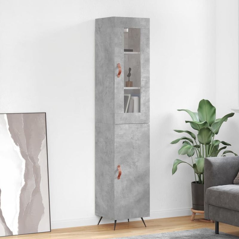 vidaXL - Hoge - kast,5x34x180 - cm - bewerkt - hout - betongrijs