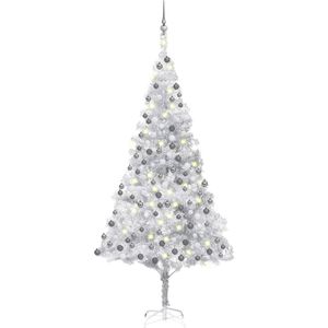 vidaXL Kunstkerstboom met verlichting en kerstballen 210 cm PET zilver