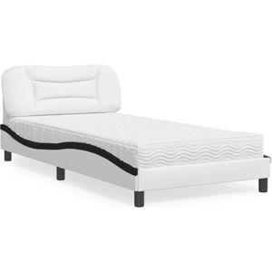 vidaXL Bed met matras kunstleer wit en zwart 100x200 cm