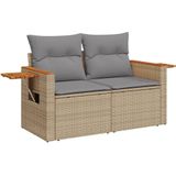 vidaXL Tuinbank 2-zits met kussens poly rattan beige