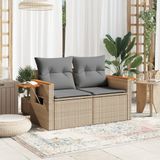 vidaXL Tuinbank 2-zits met kussens poly rattan beige