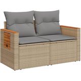 vidaXL Tuinbank 2-zits met kussens poly rattan beige