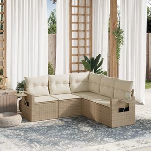 vidaXL 5-delige Loungeset met kussens poly rattan beige