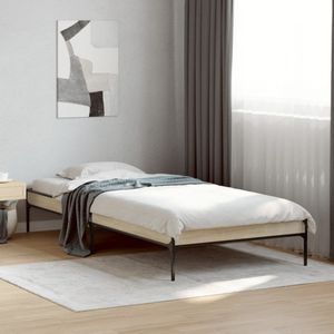 vidaXL Bedframe bewerkt hout en metaal sonoma eikenkleurig 90x190 cm