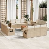 vidaXL 13-delige Loungeset met kussens poly rattan beige