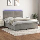 VidaXL Boxspring met Matras en LED Fluweel Lichtgrijs 160x200 cm