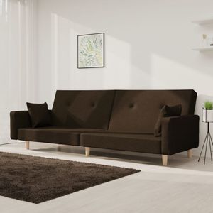vidaXL - Slaapbank - 2-zits - met - 2 - kussens - stof - donkerbruin