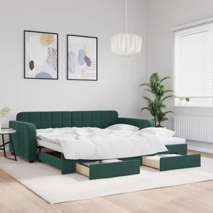 vidaXL Slaapbank onderschuifbed lades 100x200 cm fluweel donkergroen