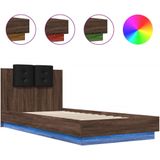 vidaXL Bedframe met hoofdbord en LED bruineikenkleurig 90x200 cm