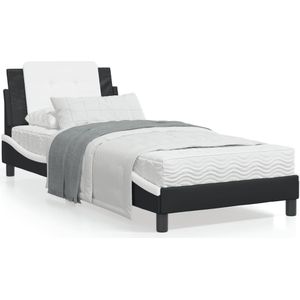 vidaXL Bedframe met hoofdbord kunstleer zwart en wit 90x190 cm