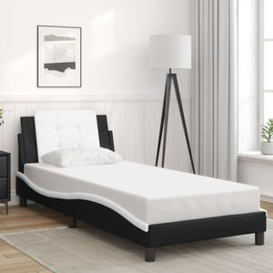 vidaXL Bedframe met hoofdbord kunstleer zwart en wit 90x190 cm