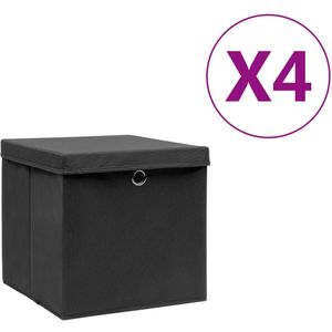 vidaXL-Opbergboxen-met-deksel-4-st-28x28x28-cm-zwart