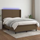 vidaXL Boxspring met matras en LED stof donkerbruin 140x190 cm