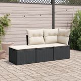 vidaXL 3-delige Loungeset met kussens poly rattan zwart