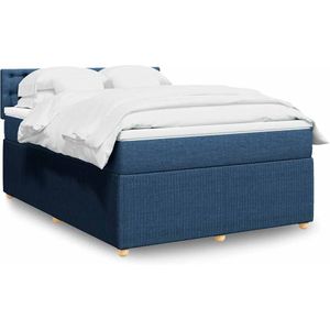 vidaXL Boxspring met matras stof blauw 160x200 cm