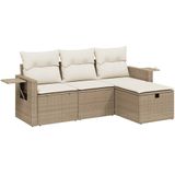 vidaXL 4-delige Loungeset met kussens poly rattan beige